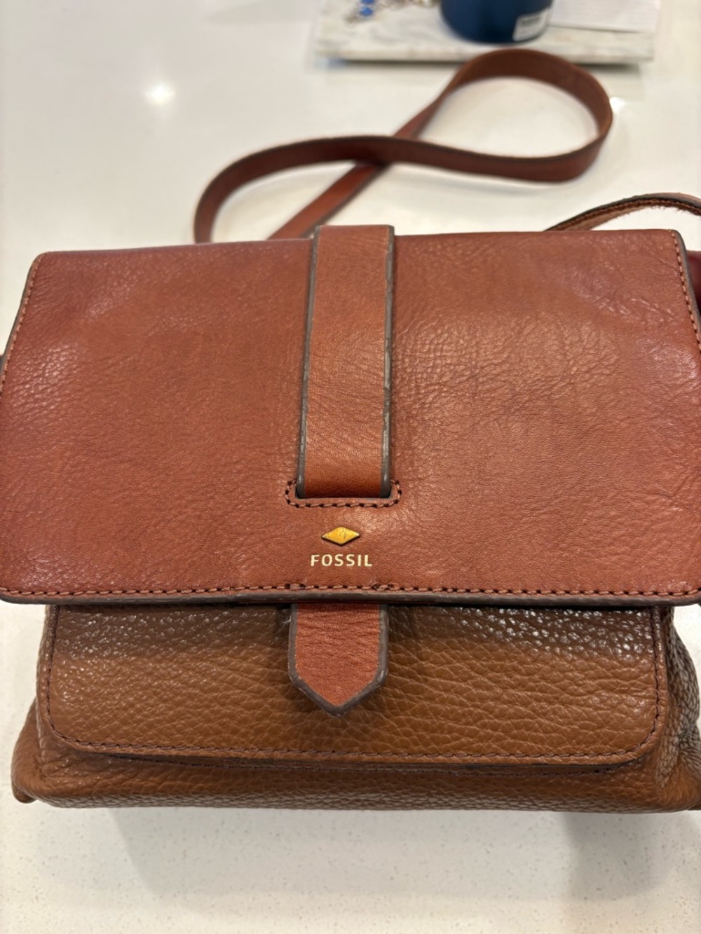 Fossil Two-Tone Brown Leather Crossbody Purse
